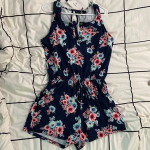 YIBOCK Women Clothing and Fashion Quality L Navy Floral Print Romper